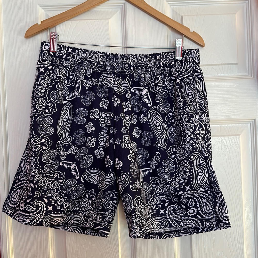 Navy Blue AZVA Paisley Jersey Shorts